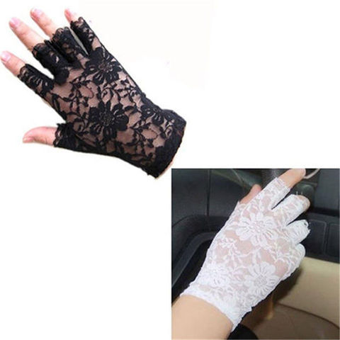 Guantes cortos de encaje para mujer, manoplas de encaje sin dedos, accesorios para primavera y verano ► Foto 1/5