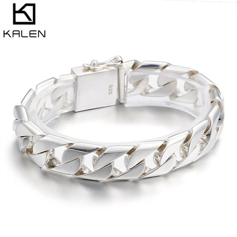 KALEN-pulsera de cadena cubana para hombre, de Plata de Ley 925, 200x15mm, pulsera de Hip Hop Rock, joyería ► Foto 1/6