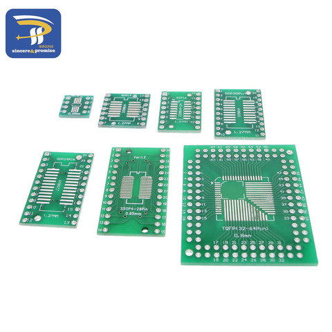 Kit de placa PCB SMD Turn To adaptador DIP, placa convertidora QFP FQFP TQFP SOP MSOP SSOP TSSOP 8 14 16 20 24 28 SMT A DIP, 35 unids/lote ► Foto 1/6