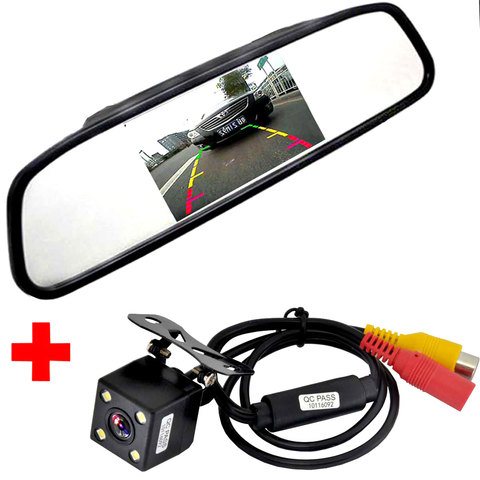 Monitor de aparcamiento automático de vídeo HD para coche, cámara de visión nocturna LED de marcha atrás CCD para coche con Monitor de espejo retrovisor de coche de 4,3 pulgadas ► Foto 1/6