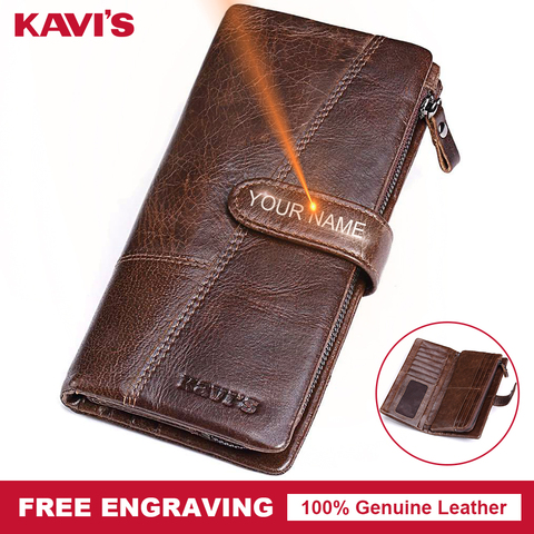 KAVIS-cartera de cuero genuino para hombre y mujer, billetera masculina de cuero genuino, con diseño de cartera de mano, tarjetero práctico con nombre incluido ► Foto 1/1