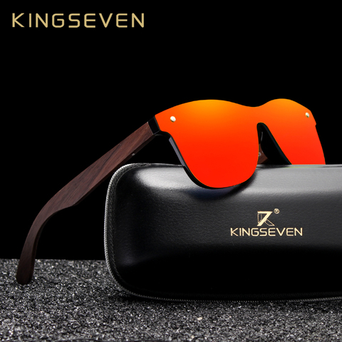 KINGSEVEN-gafas de sol de madera de nogal para hombre y mujer, gafas de espejo polarizadas, diseño Vintage, UV400, hechas a mano, 2022 ► Foto 1/6