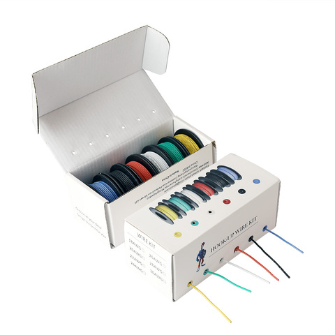 Alambre trenzado de gancho de 30 m/caja de 300 pies, 18 AWG UL3132, cable de silicona Flexible, aislamiento de goma, cobre estañado, 6 colores, 5m/color ► Foto 1/6