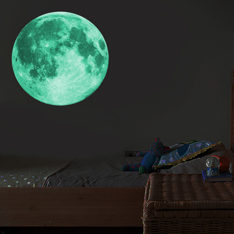 30 cm Luna luminosa 3D pegatina de pared para habitación de niños decoración de dormitorio calcomanías para el hogar brillan en la oscuridad pegatinas de pared ► Foto 1/6
