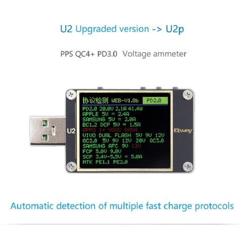 Medidor de corriente y voltaje de Qway-U2p, probador USB QC4 + PD3.0 2.0PPS, protocolo de carga rápida, dimensión de capacidad ► Foto 1/6