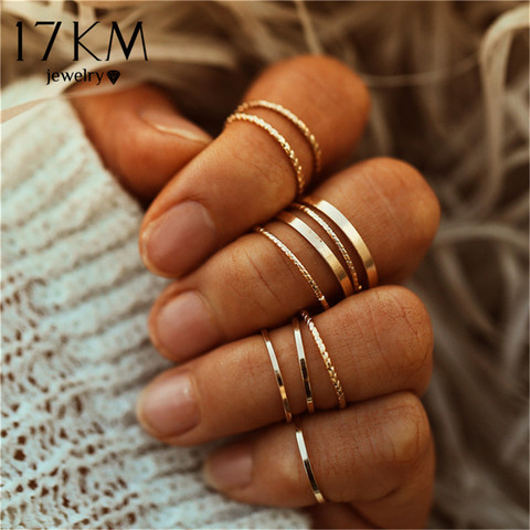 17KM de oro Vintage Color set de anillos para nudillos para mujeres geométrico redondo tejido torcido anillo de dedo joyería de moda femenina nueva venta al por mayor ► Foto 1/6