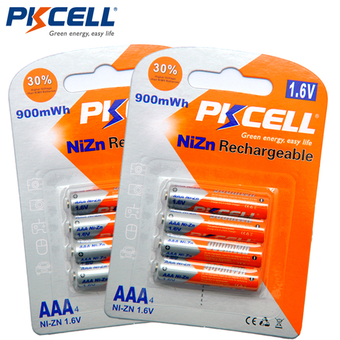 Batería de celda PKCELL NIZN 1,6 V AAA 900mWh ni-zn, 8 Uds./2 tarjetas, batería recargable 3A ► Foto 1/1