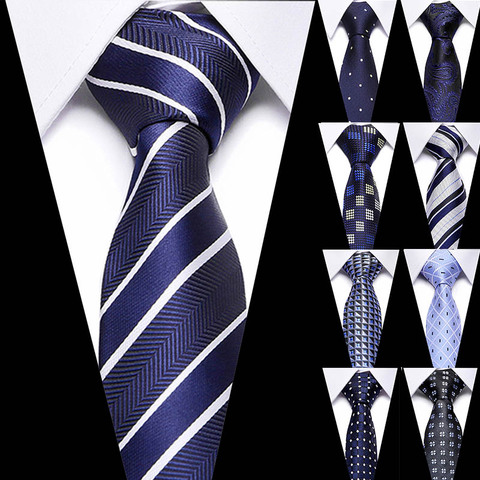 Corbata de lujo a rayas azul oscuro para hombre, 100% de seda, negocios, Formal, fiesta de boda ► Foto 1/6