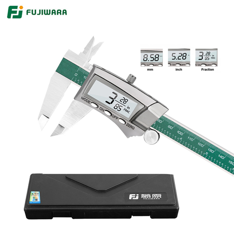 FUJIWARA 0-150 MM pantalla Digital calibrador de acero inoxidable 1/64 fracción/MM/pulgadas LCD calibrador Vernier electrónico ► Foto 1/4