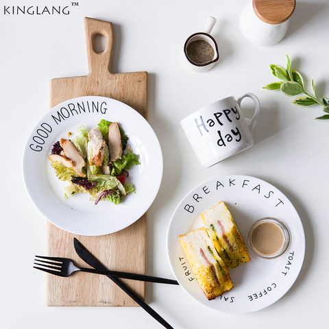 Plato de desayuno de cerámica, plato redondo de 8 pulgadas y 20cm, procelain estilo occidental, good morning, bonjour meici ► Foto 1/4