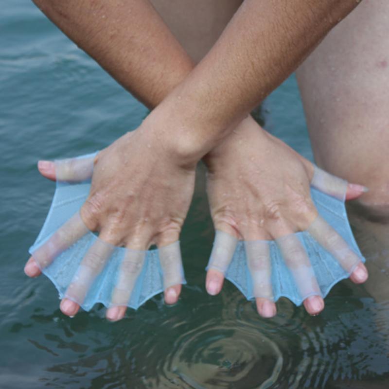 Fajas de silicona tipo RANA Unisex, 1 par, aletas de mano para natación, guantes con cincha para dedos, deportes acuáticos de paleta ~ 3 ► Foto 1/6