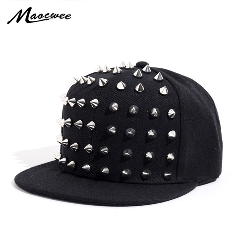 De las mujeres remache gorras de béisbol negro Rock de la motocicleta remache amante de la moda Punk gorras con Cierre trasero negras mujeres Spike tachonado gorra con remaches ► Foto 1/6