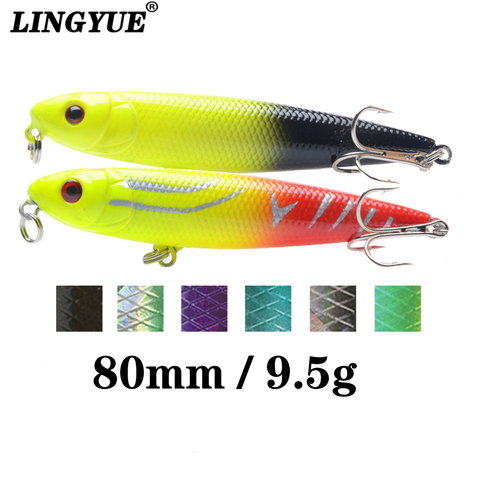 LINGYUE-señuelo para pesca con lápiz, cebo de plástico duro Isca Artificial, 80mm, 9,5g, negro con pica de pececillo señuelo, 1 Uds. ► Foto 1/6