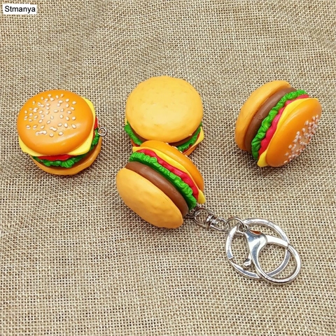 LLavero de simulación nueva con forma de hamburguesa, accesorio hecho a mano de comida de resina, llavero bonito, nuevo colgante, bolso, K1712 ► Foto 1/6