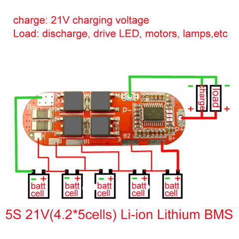 Placa de circuito de protección BMS 5S, 25A, 21V, Li-ion, 18650, PCM, 5S, BMS, cargador Lipo, Monitor de batería de litio, PCB, módulo DIY ► Foto 1/5
