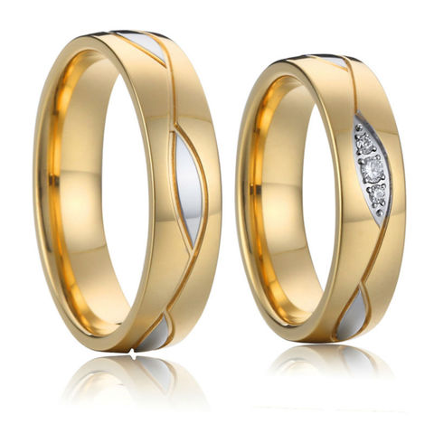 Conjunto de anillos de boda para Parejas para hombres y mujeres, sortija de acero inoxidable con relleno de oro, para boda ► Foto 1/6