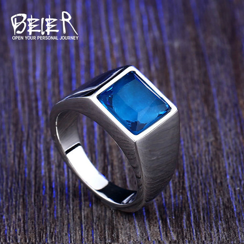 BEIER-anillos de lujo para hombre y mujer, diseño de moda cuadrada, piedra azul y verde, regalo de alta calidad, LLBR8-587R ► Foto 1/6