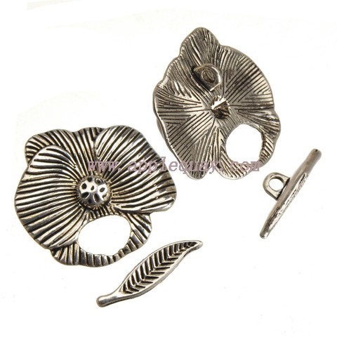 DIY Toggles-ganchos para pulseras, Material de joyería Vintage, plata, flor grande, barra de hojas, accesorios de joyería de Metal, 10 juegos ► Foto 1/1