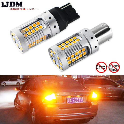 IJDM coche 7440 LED No Hyper Flash ámbar amarillo 48-SMD 3030 LED T20 W21W 1156 7507 BAU15S bombillas LED para luces de señal de giro, canbus ► Foto 1/6