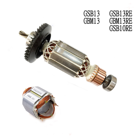 Rotor de armadura de martillo eléctrico, eje de transmisión AC220-240V de 4 dientes, estator para Bosch GBM13RE GSB13RE GBM13 GBM10RE GSB10RE ► Foto 1/6