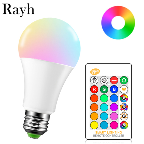 Bombilla LED inteligente con control remoto, lámpara de 16 colores RGB, E27, 5/10/15W, 85-265V, 110V, 220V ► Foto 1/6