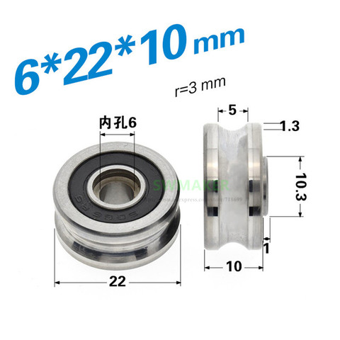 Polea de rodamiento SG66, rueda gótica no estándar con ranura en U, tornillo de M6, rueda guía de máquina de bordado/rodillo, 6x22x10mm, 1 Uds. ► Foto 1/5