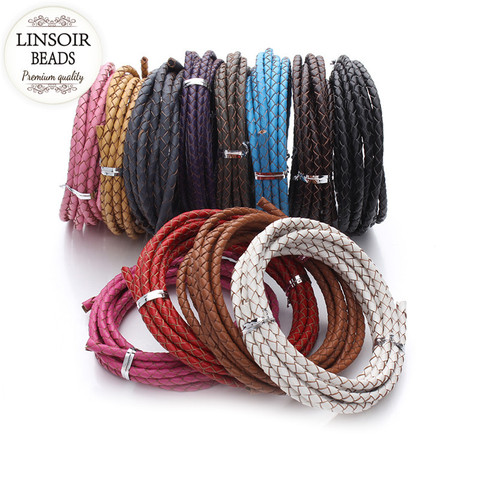 LINSOIR 2 m/lote Dia 3 4mm genuino cuero trenzado cordón redondo de hilo de cuero cuerda collar DIY pulsera joyería F1104 ► Foto 1/5