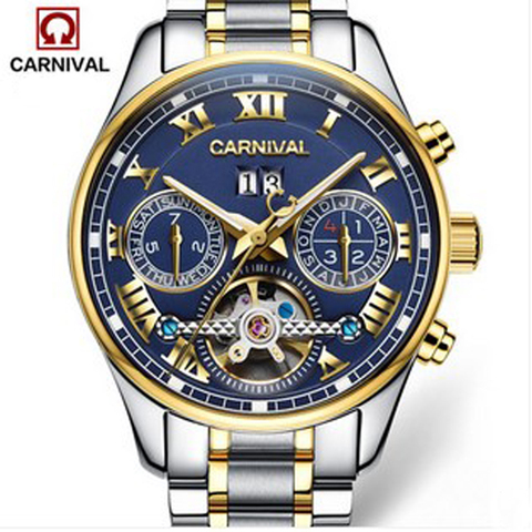 Reloj mecánico automático tourbillon para deportes de carnaval, reloj resistente al agua con correa de cuero para hombre, reloj de lujo de acero completo ► Foto 1/1