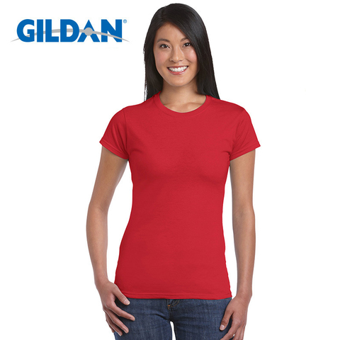 Gildan-Camiseta lisa de S-XL para mujer, de 22 colores, camisetas 100% de algodón con base elástica, Tops informales para mujer, camiseta de manga corta ► Foto 1/6