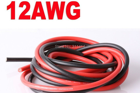 Cable de conexión para batería de modelo RC, alambre de Gel de sílice de silicona, blando y resistente al calor, 1 metro, rojo + 1 metro, negro, 12 AWG, 12 AWG, 12 AWG ► Foto 1/2
