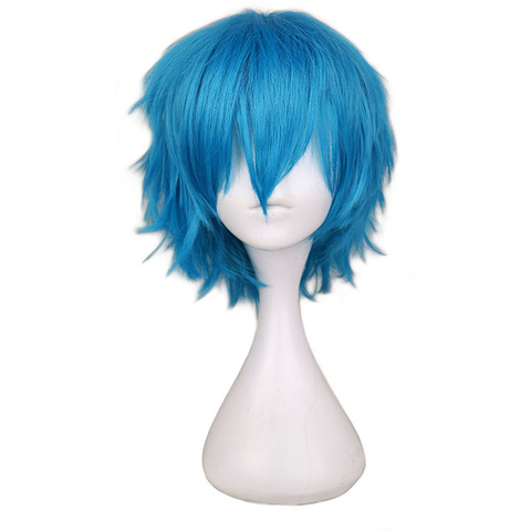 Linfairy Peluca corta azul y cejas falsas, disfraz de Halloween para hombre Linfairy Peluca corta azul y cejas falsas, disfraz de Halloween para hombre