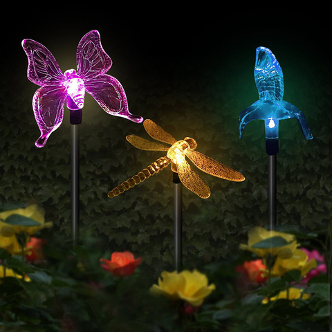 Luces solares de jardín con forma de libélula y pájaro que cambian de Color, lámpara de paisaje de exterior ► Foto 1/6