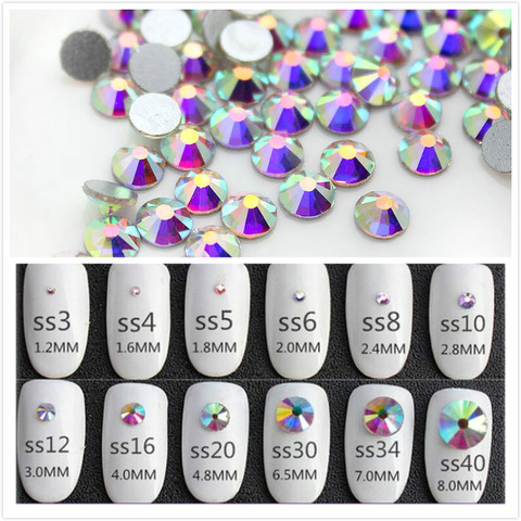 Super brillo ss3-ss50 Cristal AB plano no HotFix de Arte de uñas de 3D de vidrio de Arte de uñas decoraciones de prendas de vestir de mezcla de diamantes de imitación ► Foto 1/5