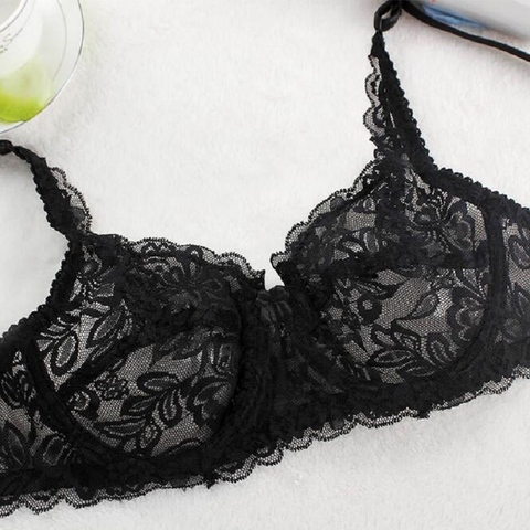 Sujetador Push Up de talla grande Sujetador de encaje íntimo fino Sujetador para mujer Ropa Interior Negra Sujetador soutien gorge ► Foto 1/1