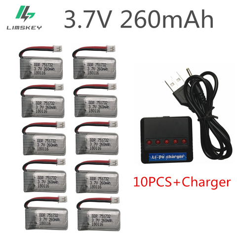 10 Uds 3,7 V 260MAH de la actualización para Eachine E010 E010C E011 E013 H36 Mini RC Quadcopter 3,7 MAH 260 V 30C Libo batería con cargador ► Foto 1/4