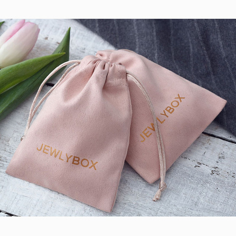 Bolso de diseño de logotipo bolsos con cordones personalizados, embalaje de joyería, elegante, para recuerdo de boda, color rosa, franela, cosméticos, 100 ► Foto 1/6