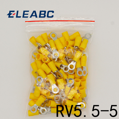 RV5.5-5 anillo amarillo aislado cable terminal crimpado, Terminal 100 unids/pack de 4-6mm2 Cable de conector de cable RV5-5 RV ► Foto 1/2