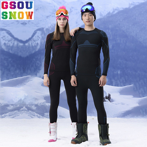 GSOU-ropa interior de nieve para hombre y mujer, conjunto de esquí de manga larga, chaqueta térmica de secado rápido + Pantalones, abrigo ajustado transpirable, Invierno ► Foto 1/1