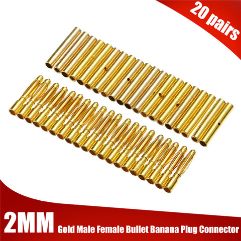 Mayitr 40 unids 2mm chapado en oro macho + hembra Bullet Banana Plug Kits de conector para RC bateria ESC ► Foto 1/6