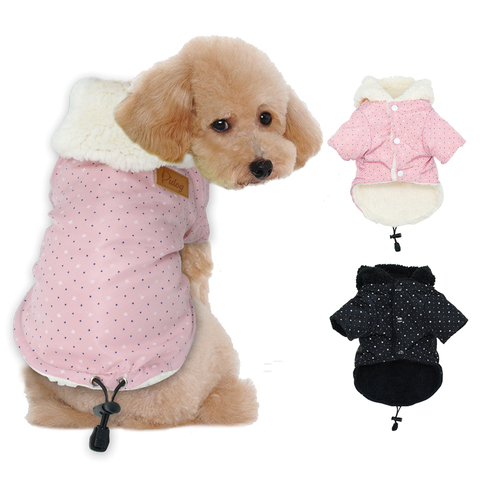 Ropa de invierno para perros pequeños, abrigo cálido para cachorros, con capucha, ropa de Chihuahua, ropa de Yorkshire para perros pequeños, medianos, rosa y negro ► Foto 1/6