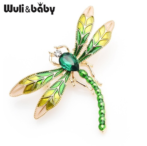 Wuli y verde cristal esmaltado broches de libélula para las mujeres y los hombres de Metal insectos bodas broche fiesta banquete pines regalos ► Foto 1/5