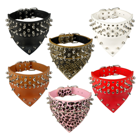 De cuero de perro Bandana pañuelo babero Collar picos Collar de perro con pinchos de cuero Collar para perros para mascota mediana grande Pitbull, Mastín ► Foto 1/6