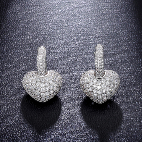 Pendientes con argolla de corazón para mujer, aretes bonitos brillantes, joyería fina para boda, 05M042, gran oferta ► Foto 1/6