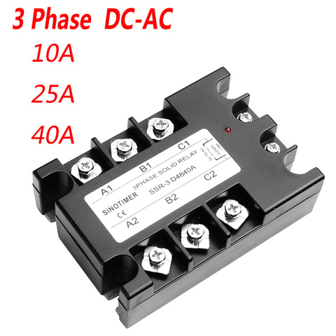 Relé de estado sólido trifásico, salida de CA 40DA, 3-32V CC a 30-480V CA 10A 25A, módulo de interruptor, relé de DC-AC ► Foto 1/6
