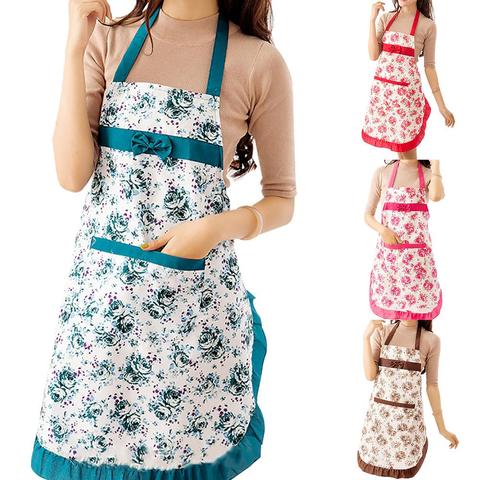 Delantal impermeable con lazo Floral para mujer, vestido de bolsillo para cocina, restaurante y cocina ► Foto 1/6