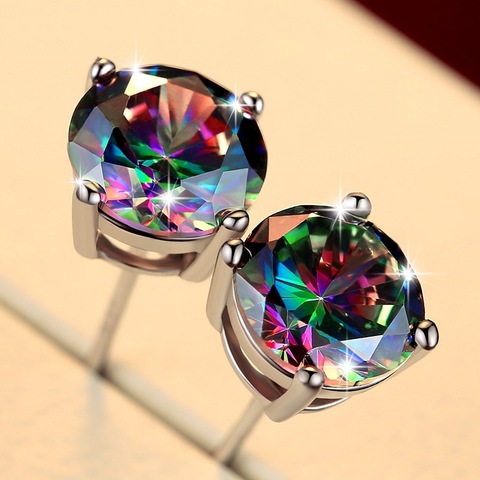 Pendientes de tuerca de piedra de arcoíris para hombre y mujer, estilo coreano doble, Simple, AAA + CZ, Color plata, joyería para fiesta, KAE137 ► Foto 1/5