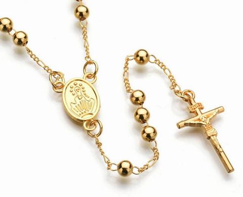 Nuevo de moda de oro de color plata cruz de Jesús cuentas para collar con dijes cadena para los hombres y las mujeres Virgen María Rosario de oración religiosa ► Foto 1/4