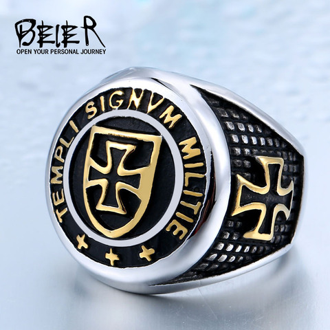 BEIER 316L-anillo cruzado de acero inoxidable para hombre, Cruz Retro, Temple Knight, oro parcial, joyería de alta calidad LLBR8-280R ► Foto 1/6