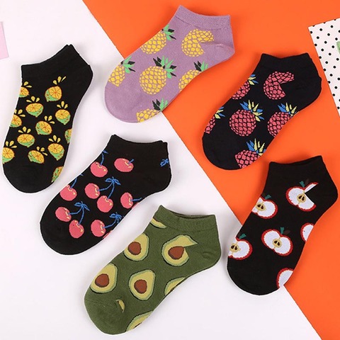 Calcetines tobilleros con dibujos de Harajuku para mujer, de alta calidad, diseño de frutas, informales, de algodón, para primavera y verano ► Foto 1/6