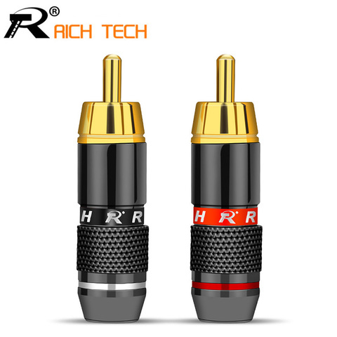 20 piezas/10 pares de conectores RCA chapados en oro, adaptador de enchufe macho, conector de Audio y vídeo, compatible con Cable de 6mm, negro y rojo 20 piezas ► Foto 1/6